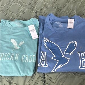 American Eagle Blue and Teal Graphic T-Shirts